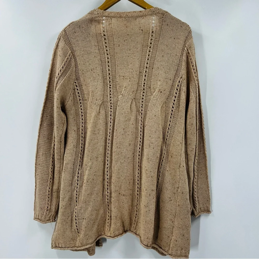 Tulle Cozy Tan Cable Fisherman Knit Cardigan Sweater Size Large